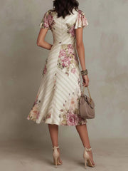 Alba | Elegantes Retro Floral Midi Kleid