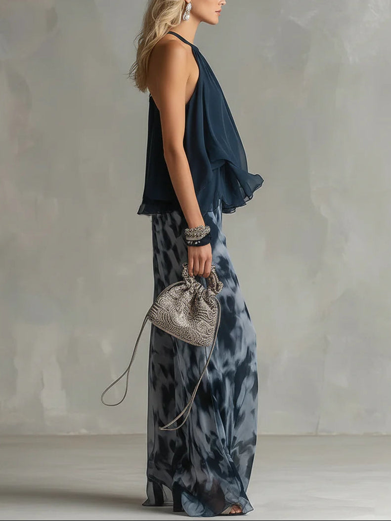 Sofia Halter Neck Top und bedruckte weite Hosen Set