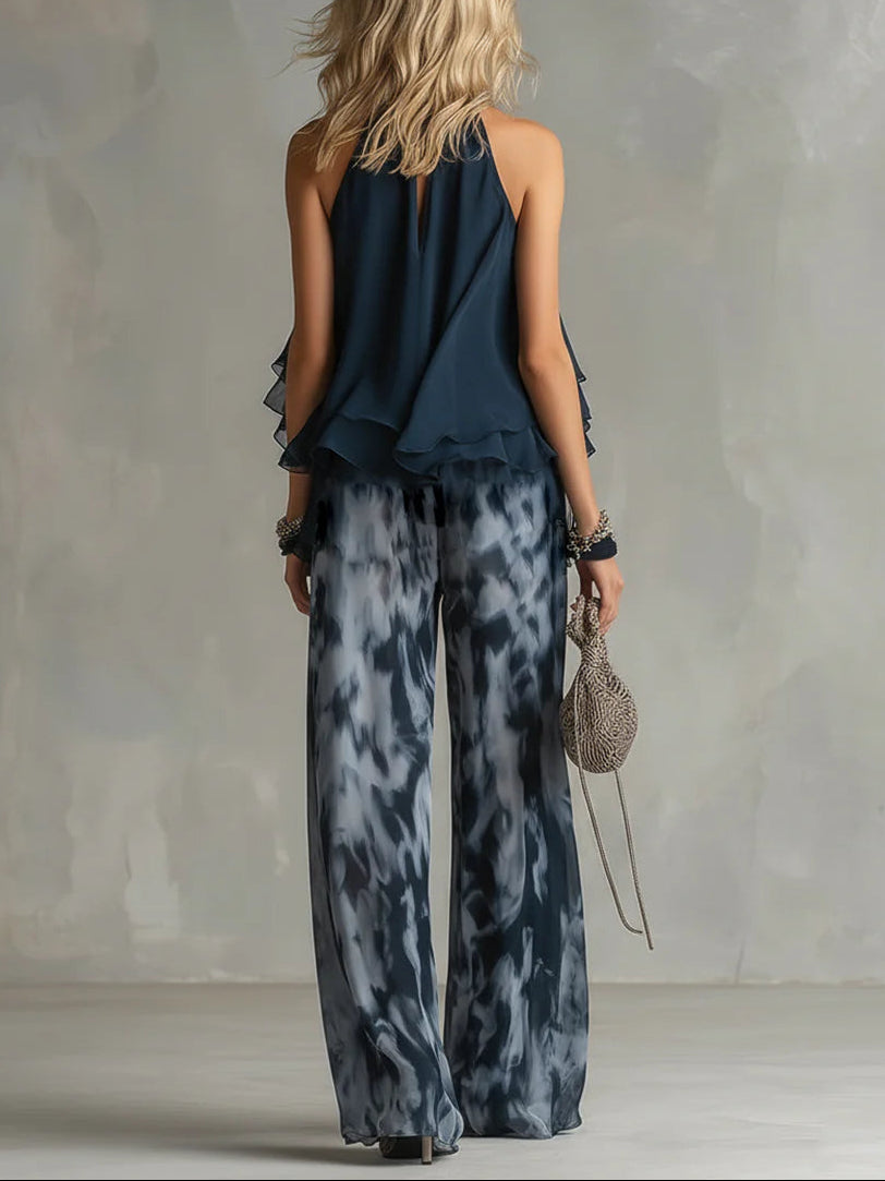 Sofia Halter Neck Top und bedruckte weite Hosen Set