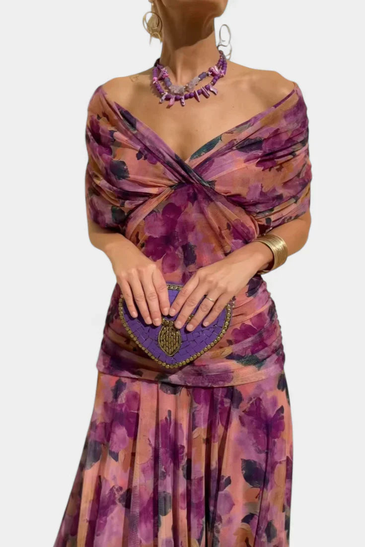 Inés | Langes Blumenkleid mit V-Ausschnitt