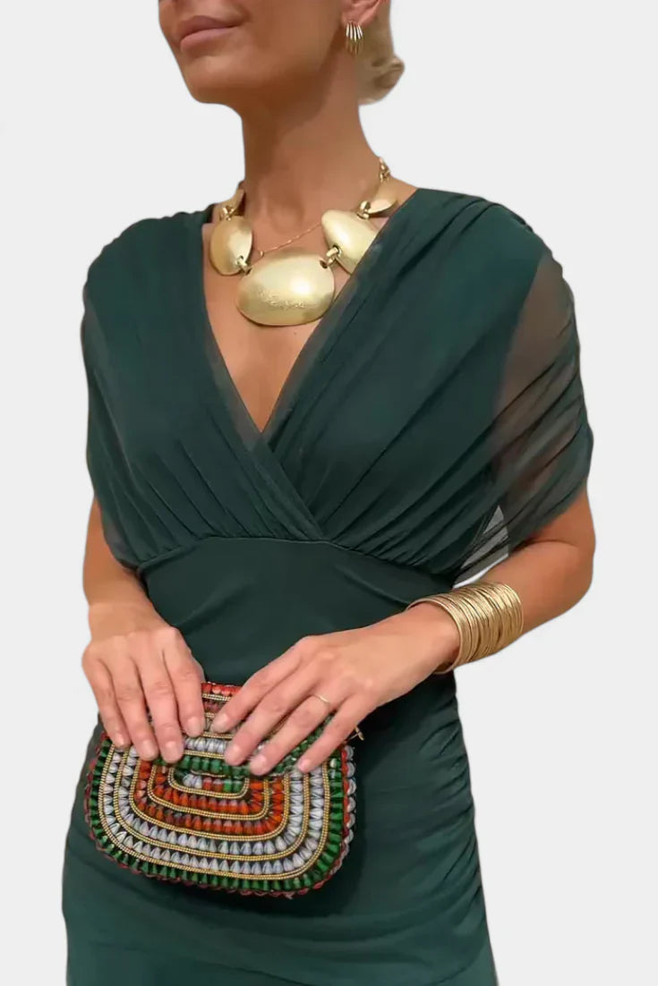 Inés | Langes Blumenkleid mit V-Ausschnitt