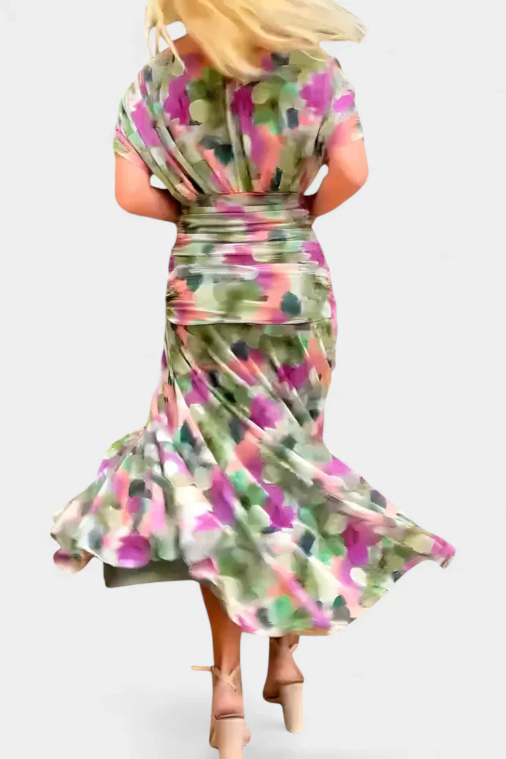 Inés | Langes Blumenkleid mit V-Ausschnitt