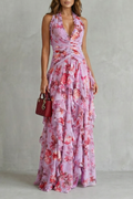 Belladina | Romantische Rosenfall Maxi-Kleid mit amerikanischem Ausschnitt
