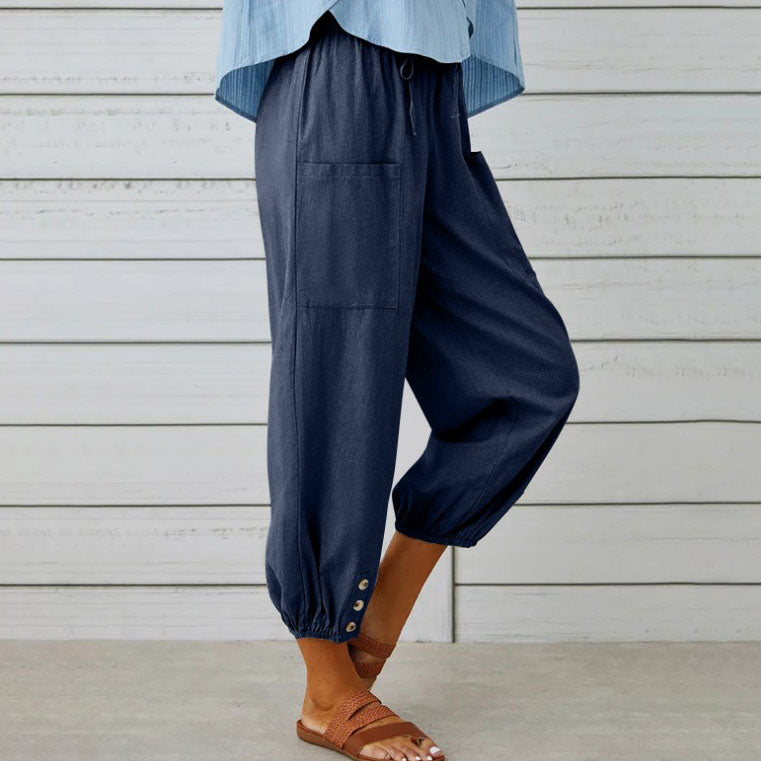 Nora | Weite Damenhose aus Baumwoll-Leinen-Mix