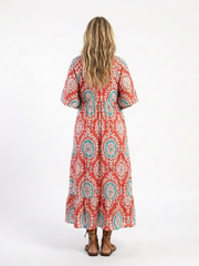 Zaria | Paisley-Print V-Ausschnitt Kurzarm Midi-Kleid