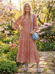 Amara | Geometrisches Druck V-Ausschnitt Schicht-Midi-Kleid