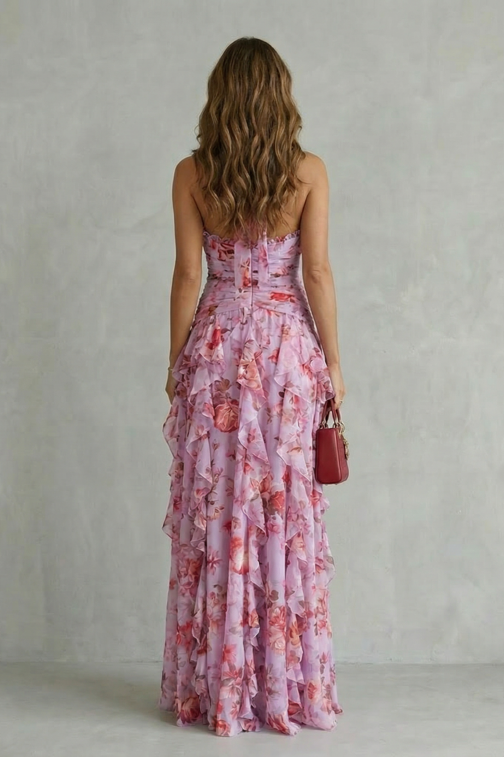 Belladina | Romantische Rosenfall Maxi-Kleid mit amerikanischem Ausschnitt