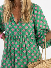 Fiora | Floral Print V-Ausschnitt Stufen Midi Kleid