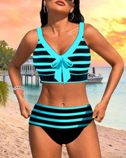 Alina | Gestreifter Bikini mit hoher Taille