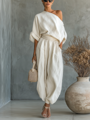 Leinen Set Off-Shoulder Hose