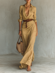 Maxikleid Reverskragen Langarm