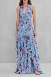 Belladina | Romantische Rosenfall Maxi-Kleid mit amerikanischem Ausschnitt