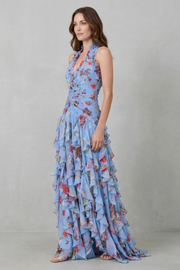 Belladina | Romantische Rosenfall Maxi-Kleid mit amerikanischem Ausschnitt