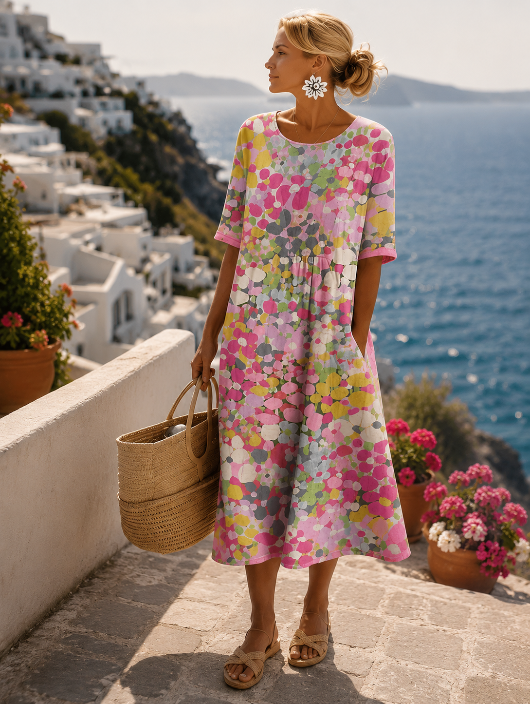 Leonor | Leichtes und fließendes Midikleid mit Blumenmuster