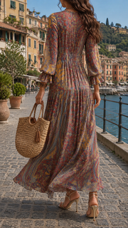 Juna | Boho-Maxikleid mit Künstler-Print