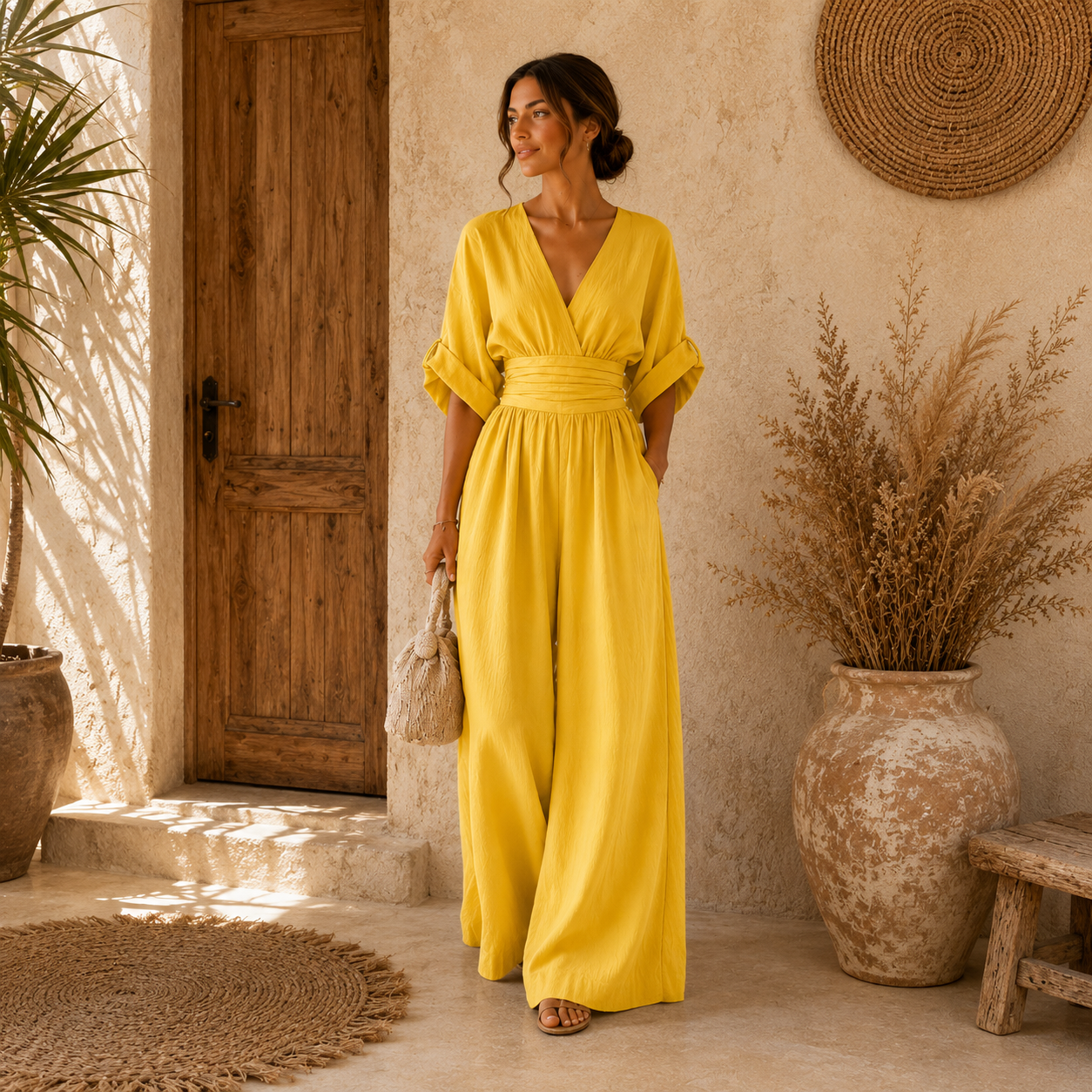 Daniela | Eleganter Jumpsuit mit V-Ausschnitt und weitem Bein