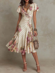 Alba | Elegantes Retro Floral Midi Kleid