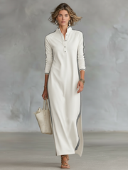 Sweat Maxi Kleid Knopfkragen