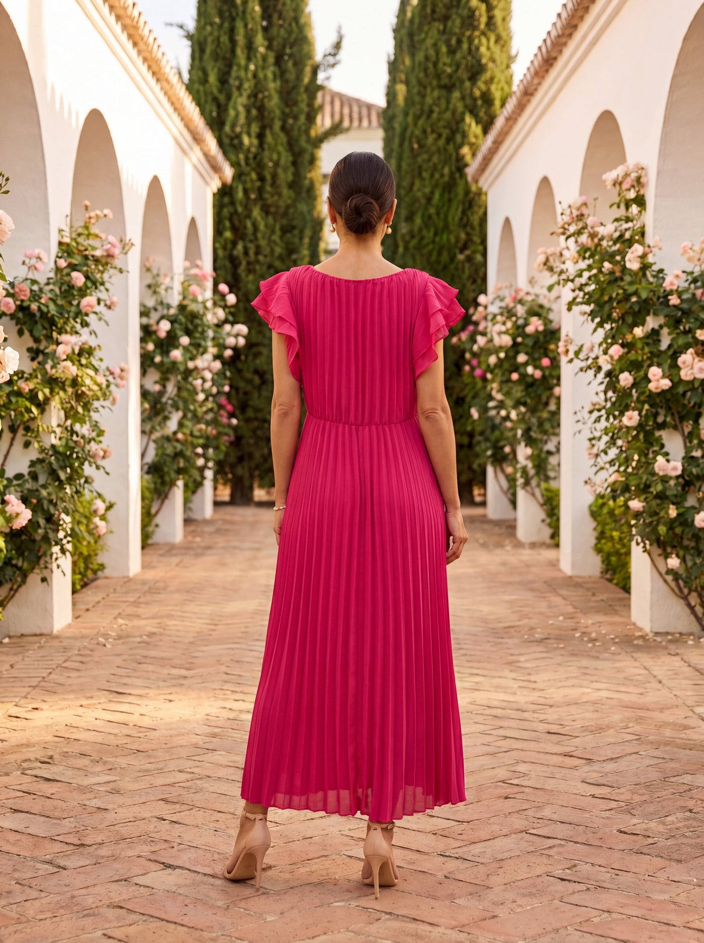 Seraphina | Elegantes Maxikleid mit Plisseefalten und gebundenem Taillengürtel
