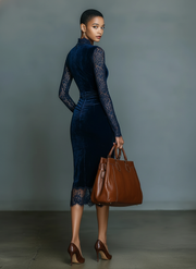 Samt Midi Kleid V-Ausschnitt Spitz
