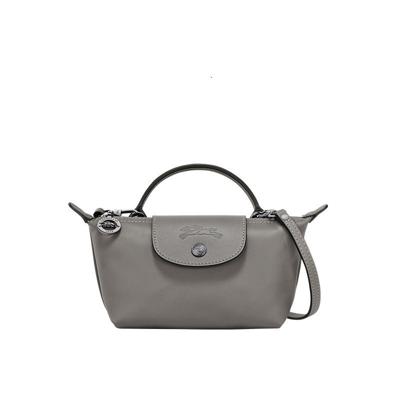 Mini Leder Longchamp Tasche - Grau
