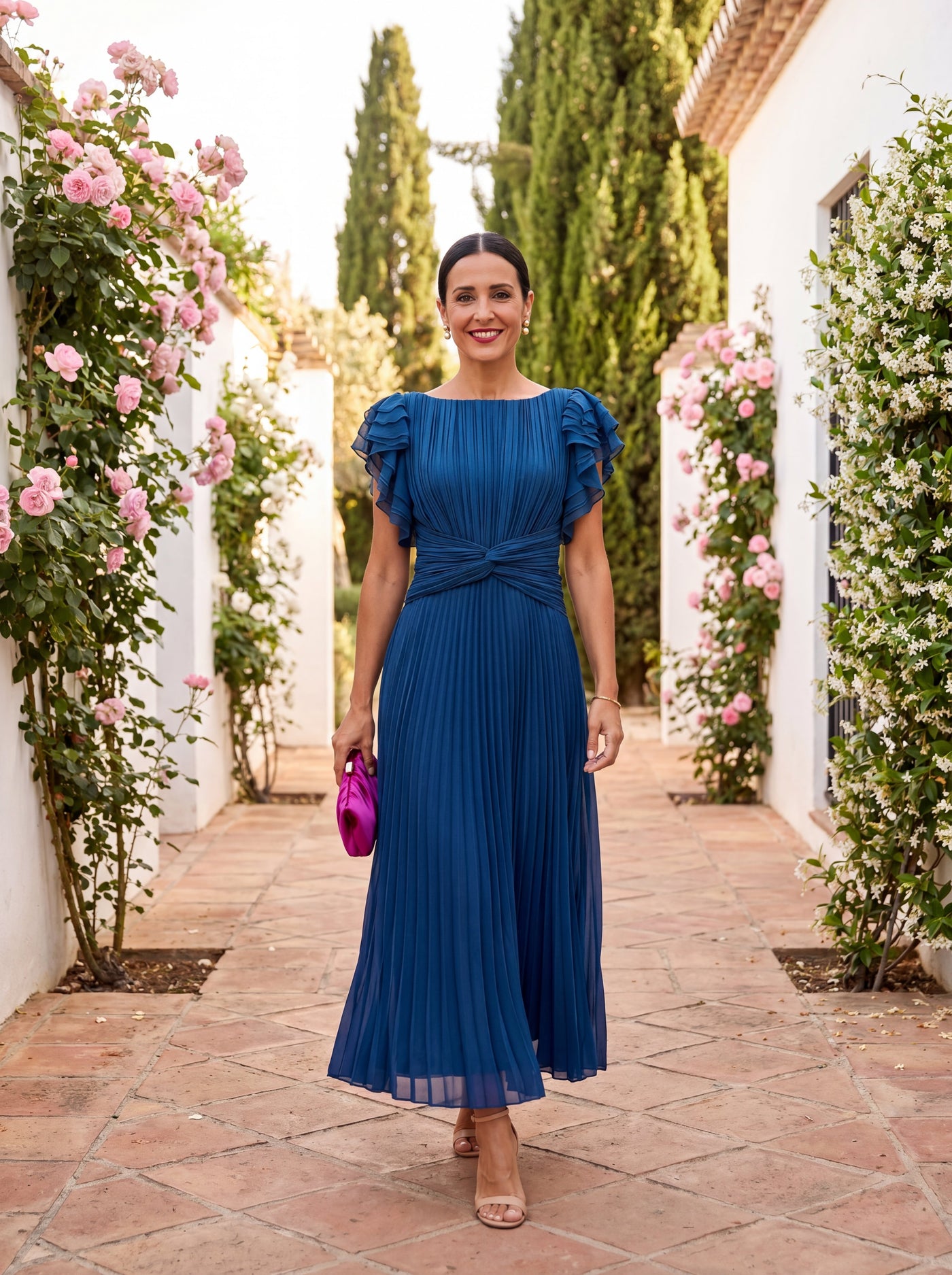 Seraphina | Elegantes Maxikleid mit Plisseefalten und gebundenem Taillengürtel