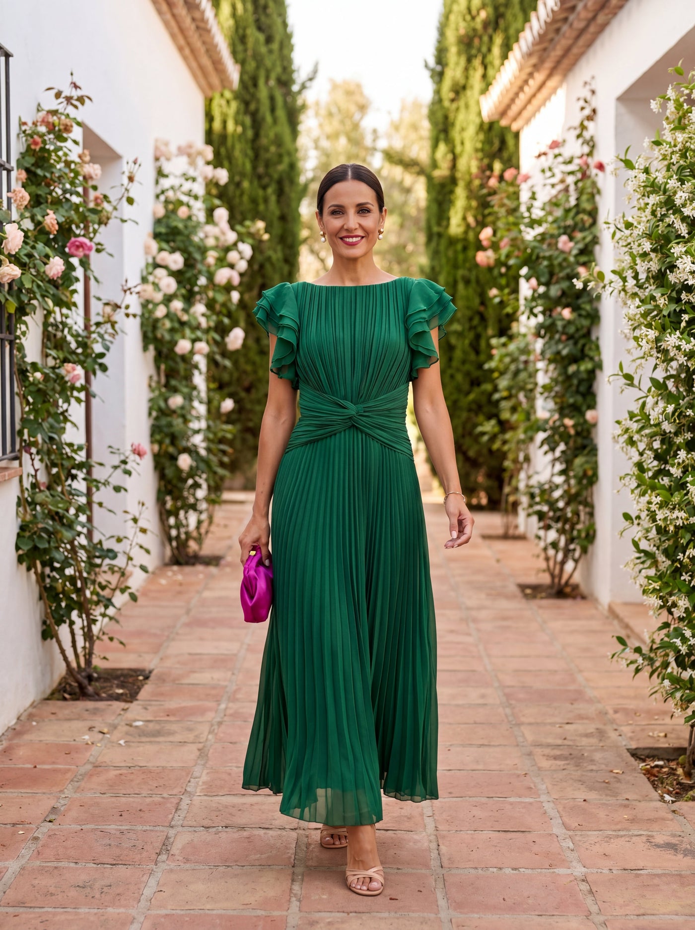 Seraphina | Elegantes Maxikleid mit Plisseefalten und gebundenem Taillengürtel