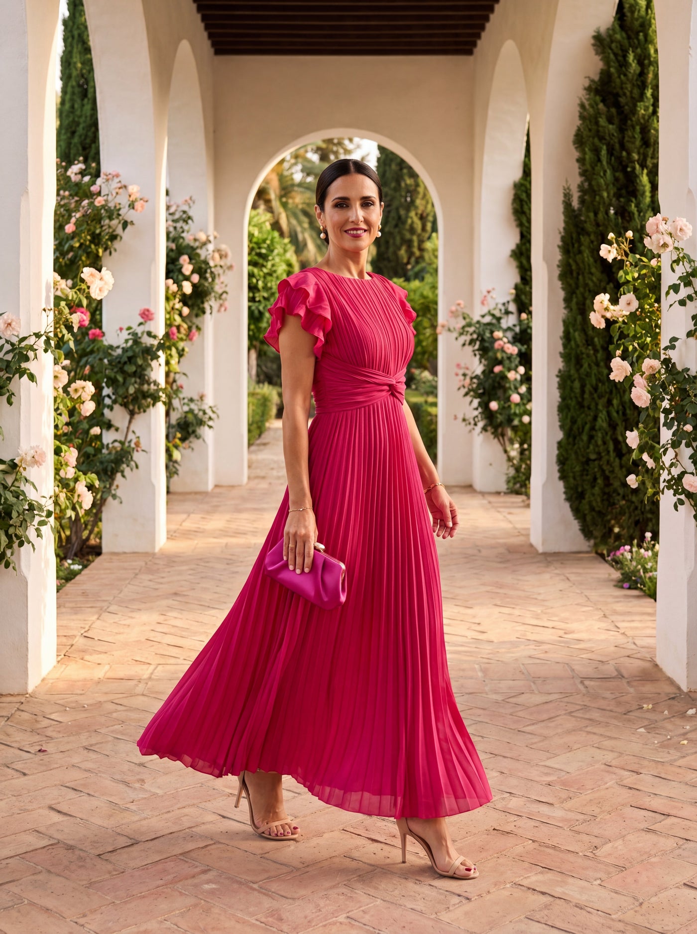 Seraphina | Elegantes Maxikleid mit Plisseefalten und gebundenem Taillengürtel