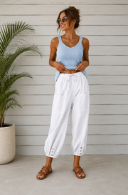 Nora | Weite Damenhose aus Baumwoll-Leinen-Mix