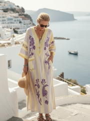 Aurelia | V Neck Half Sleeve Striped Floral Maxi Dress