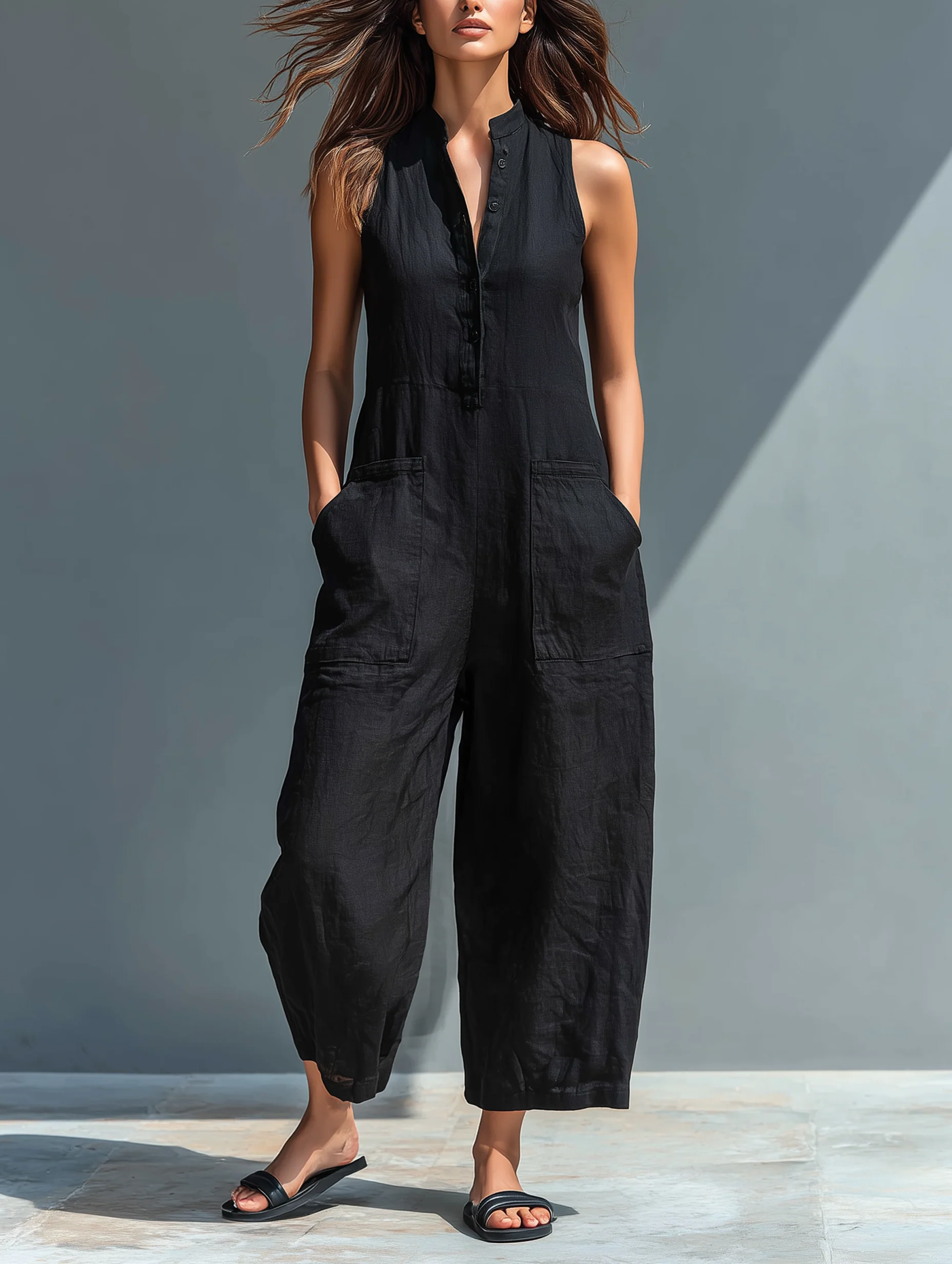 Lila ärmelloser Jumpsuit