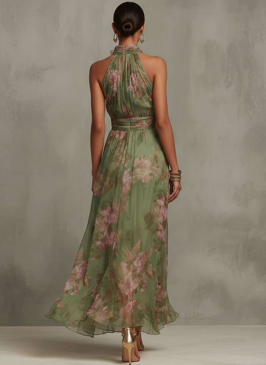 Livia | Elegantes Maxikleid mit Blumenmuster und Halter