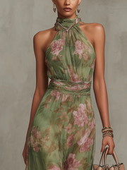 Livia | Elegantes Maxikleid mit Blumenmuster und Halter