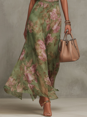 Serena | Grünes Floral Maxikleid mit Halterneck