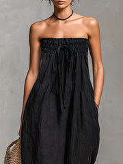 Lila Trägerloser Jumpsuit