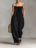 Lila Trägerloser Jumpsuit