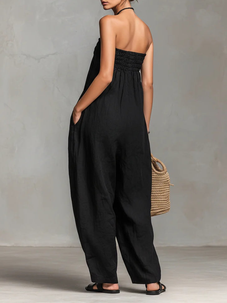 Lila Trägerloser Jumpsuit
