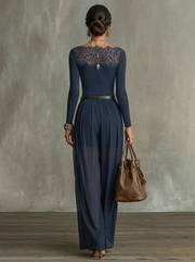 Serena Spitzen-Panel Top & Durchsichtige Weite-Hosen Set