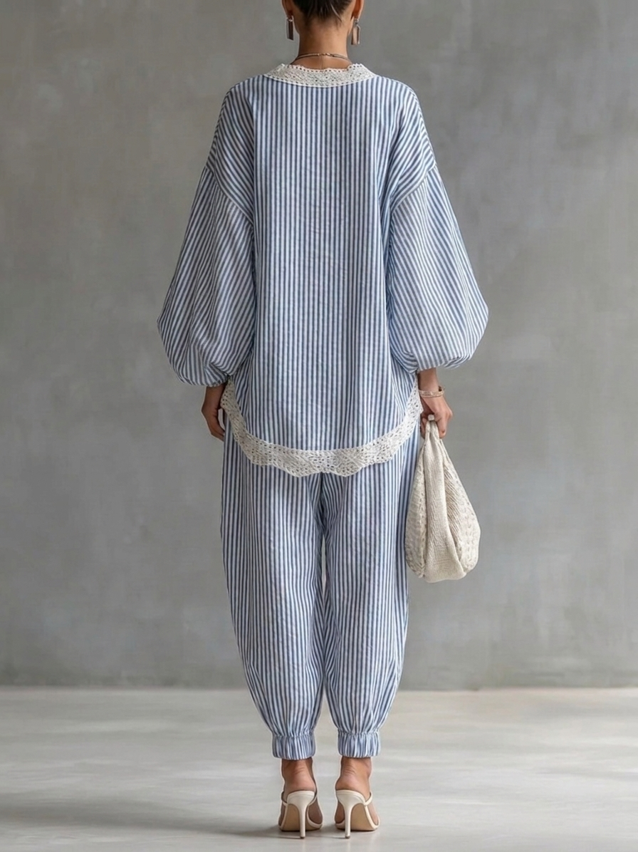 Sofia Blau Gestreiftes Zweiteiliges Set
