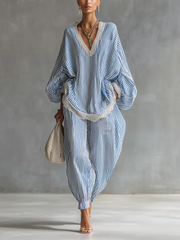 Sofia Blau Gestreiftes Zweiteiliges Set