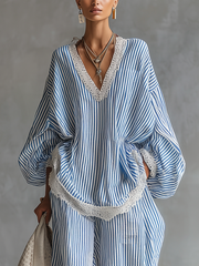 Sofia Blau Gestreiftes Zweiteiliges Set