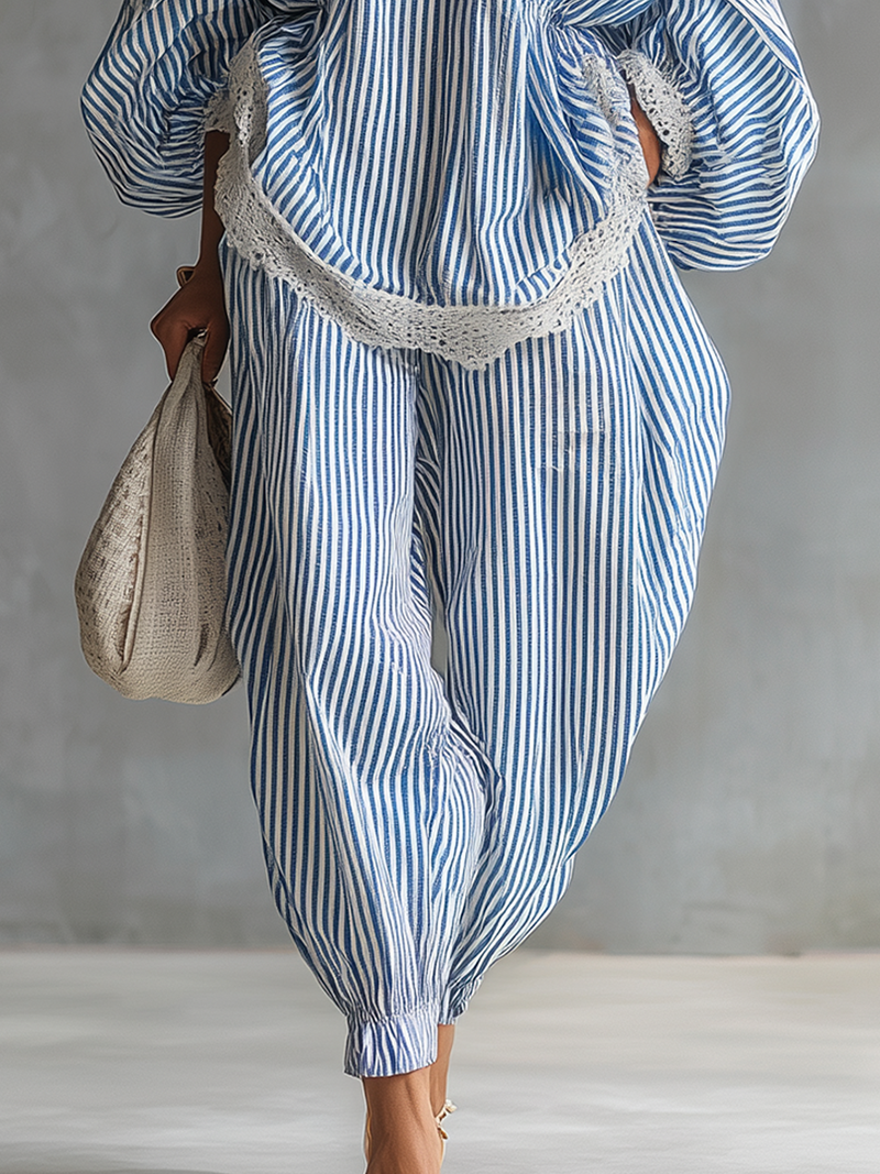 Sofia Blau Gestreiftes Zweiteiliges Set