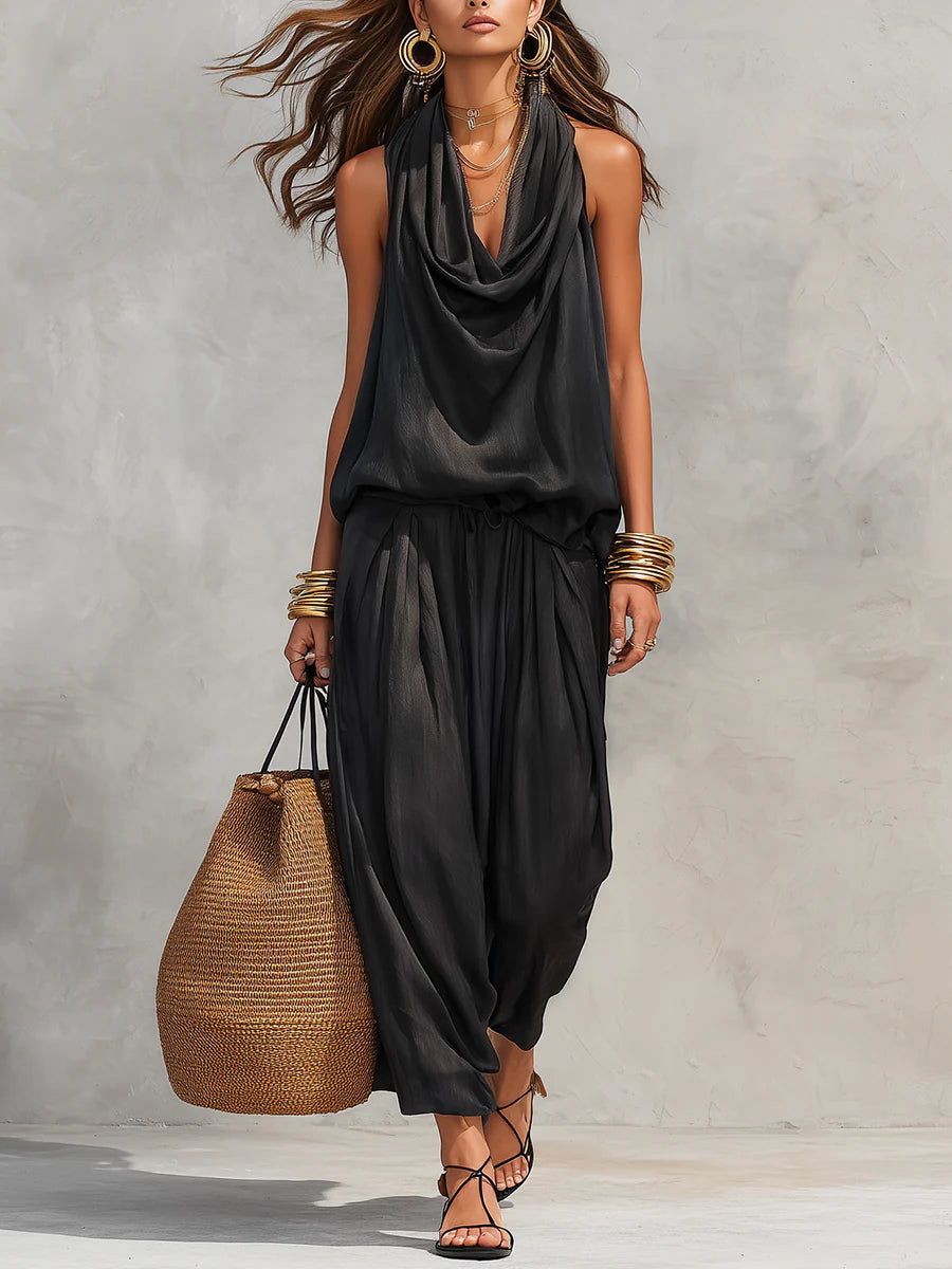 Serena Halter Neck Top und Faltenhose Set