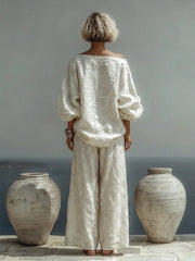 Isabella Texturiertes Oberteil und Weite-Hosen Set