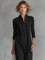 Sweat Maxi Kleid Knopfkragen