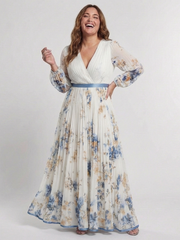Lavinia | Maxikleid mit langen Ärmeln und V-Ausschnitt im Blumenmuster