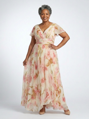 Elara | V-Ausschnitt Kurzarm Blumenkleid