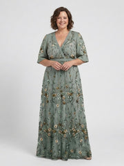 Evadne | Florales V-Ausschnitt Maxikleid mit kurzen Ärmeln