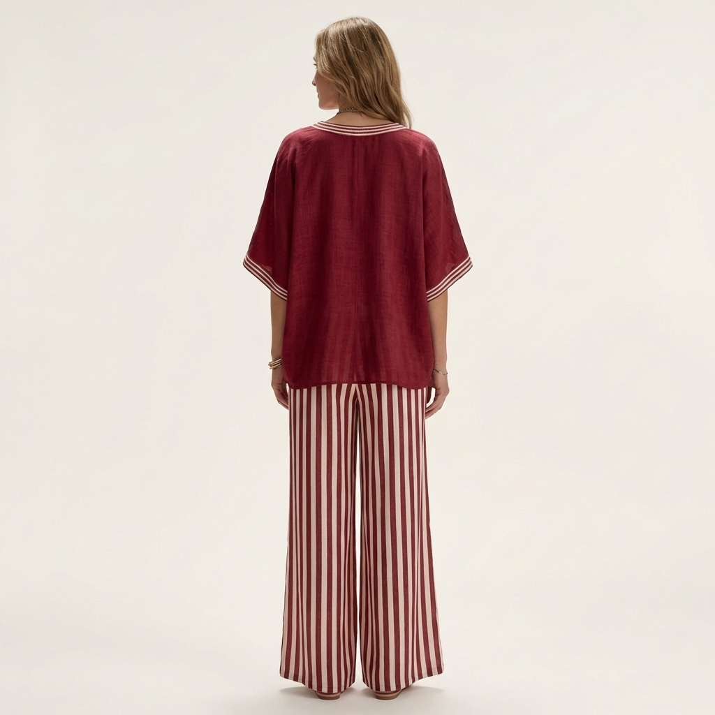 Juliana | V-Ausschnitt Varsity Top & Streifen Weite-Hosen Set