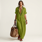 Amarina | Besticktes V-Ausschnitt-Kragen Maxikleid